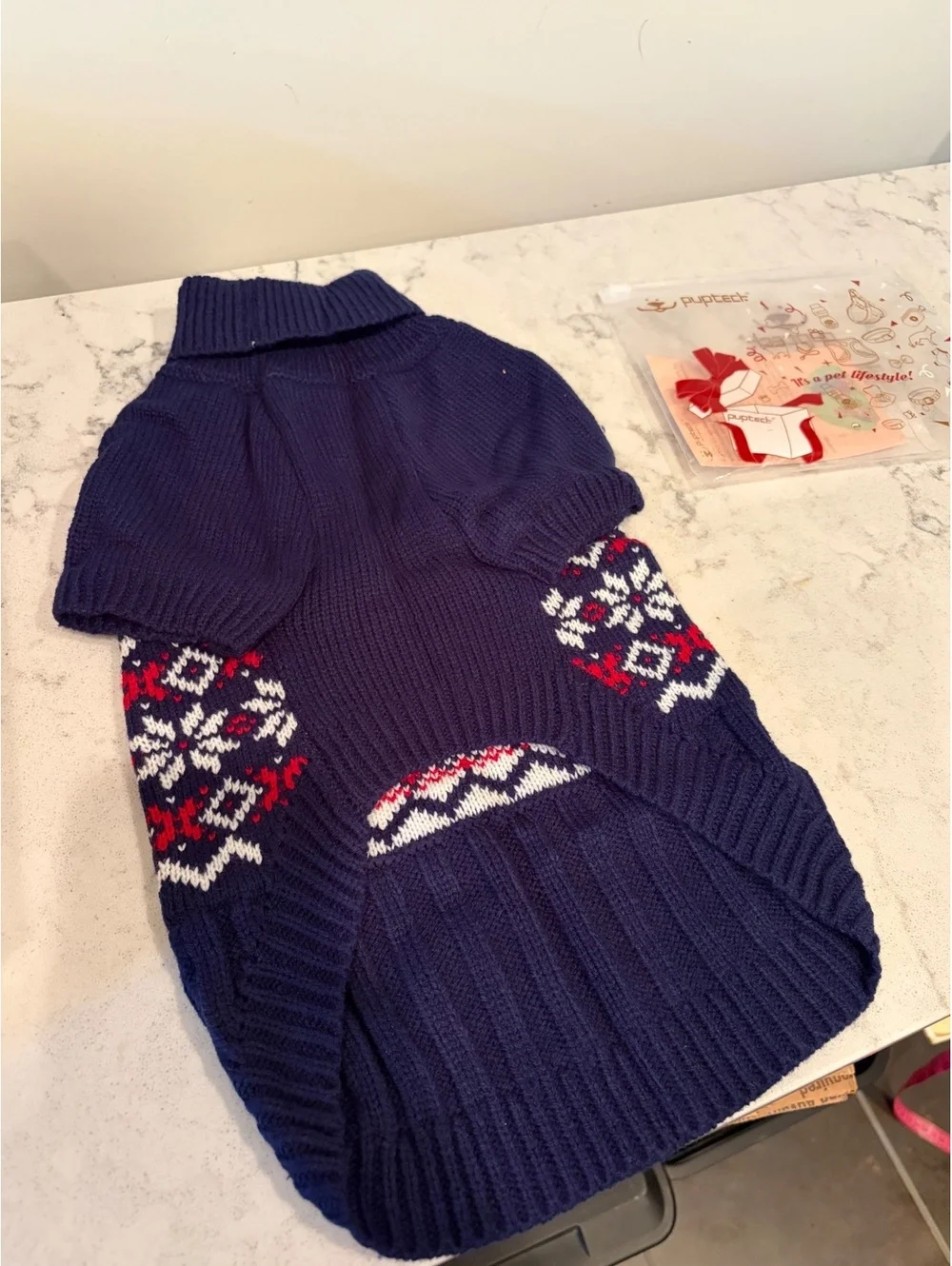 PUPTECK Dog Sweater S-M Navy Blue Fair Isle Nordic Snowflake Holiday Knit New